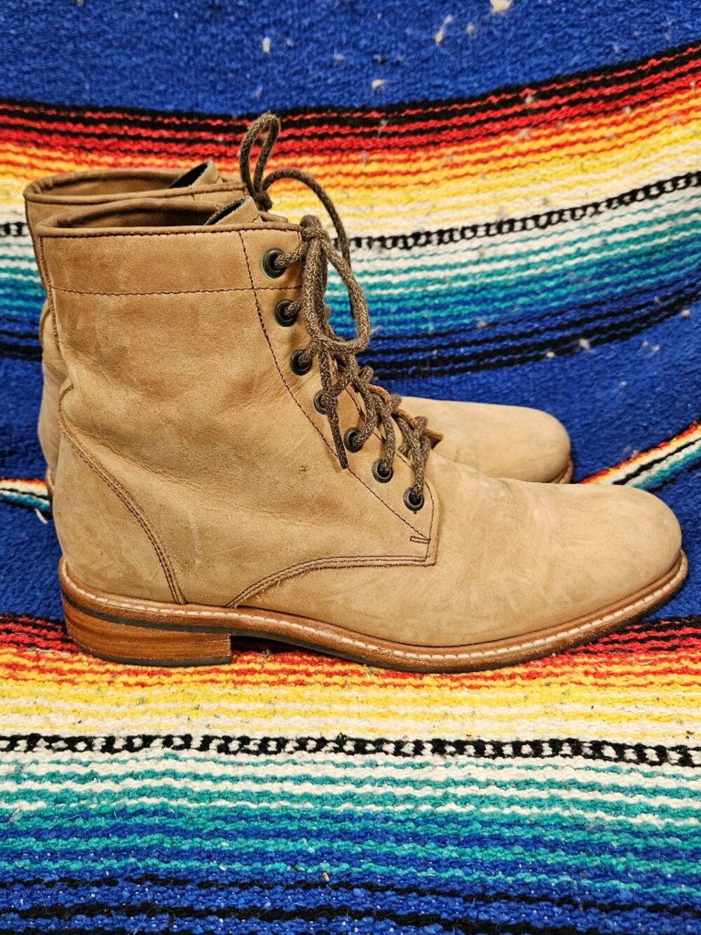 Womens tan leather suede nisolo lace up lacer roper cowboy boot size 10